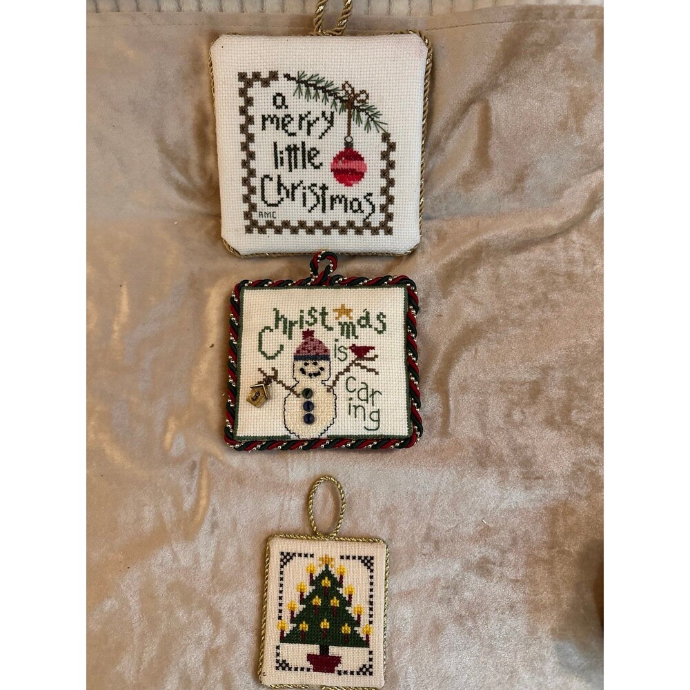 3 Handmade Cross Stitch Christmas Ornaments
